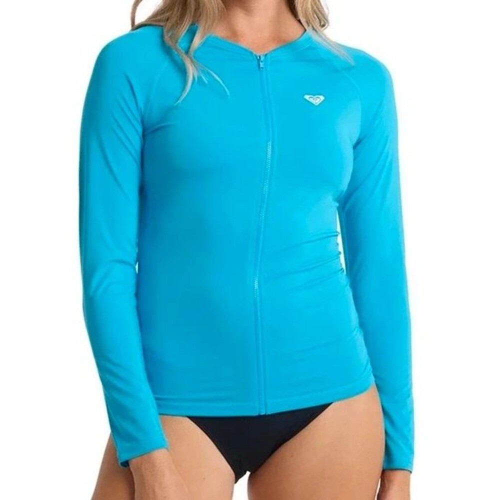 XS Roxy Long Sleeve Zip-up Rashguard – UPF 50+ Quick-Dry Stretch Fit Ocean Blue
